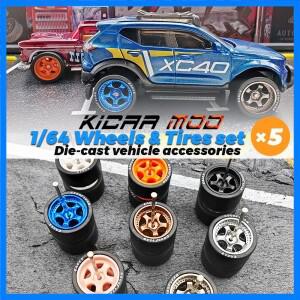 1/64 탈착식 고무 타이어가 있는 바퀴 5개 스포크 12.7mm 모델 자동차용 Hotwheels용 부품 재장착(5개 자동