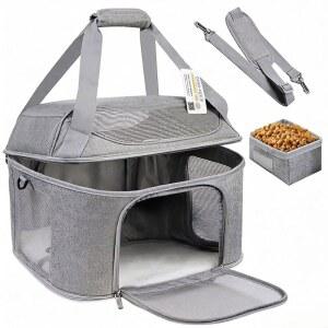 베지베어 대형 백팩(그레이) 고양이 오에코텍스 반려견 20파운드, 캐리어 접이식 최대 가방, 소형견 사이드 펫 인증 항공사 고양이용 소프트 반려동물 여행용 2마리, TSA