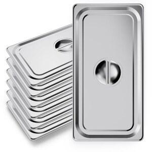 원트조인 스팀 테이블 호텔 팬 뚜껑 6팩 노치 커버 1/1 풀사이즈 스테인리스 스틸 금속 트레이 세트 식품 보관 용기 레스토랑 샤핑 접시 상업용 뷔페 워머 케이터링 용품