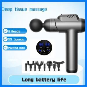 마사지건 딥티슈 전신 근육 마사지 및 이완. 99단계 속도 조절 및 8개 헤드 포함.