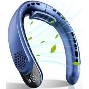 FrSara 휴대용 넥 선풍기 충전식, 차가운 공기를 불어넣는 선풍기, 4000mAh의 쿨러, LED 디스플레이, 3단 속도, USB TYPE-C, 여성, 여행, 남성, 스포츠, 데님을 위한 이상적인 선물