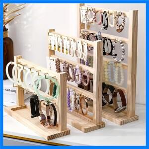 금속 고리와 L자형 컨트리 스타일 보석 보관 랙이 있는 나무 귀걸이 진열대 전시 매장에 적합합니다.