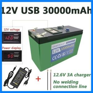 태양 에너지 전기 자동차 LED 조명용 충전식 배터리 팩 12V 리튬 배터리 30Ah 18650 12.6V 3A 충전기