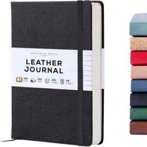 비치모어 북스 라인 저널 노트북 5.8 x 8.3 인치 A5 160 페이지 여성용 하드커버 가죽 남성용 글쓰기 및