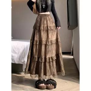 미니코코네 여자 쉬폰 스커트 시폰 가을 겨울 밴딩 레이스 캉캉 하이웨스트 롱 A라인 DOS4