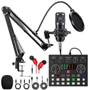 [미국배송] 팟캐스트 장비 번들 V8S 보이스 체인저가 포함된 BM-800 마이크 스트리밍 녹음을 위한 콘덴서 녹음 스튜디오 패키지 노래하는 PC 모바일 유튜브 틱톡