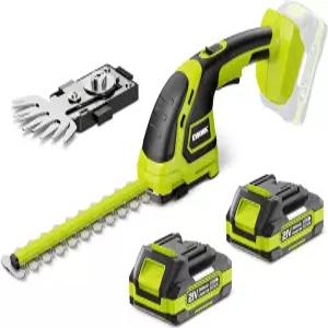 EWORK 21V 무선 헤지 트리머 및 잔디 가위 2-in-1 휴대용 소형 전기 부시 2x2.0Ah 배터리 충전기 정원 마당