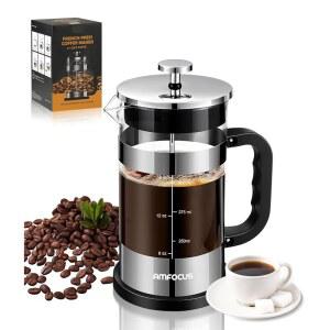 프렌치 프레스 커피 메이커 - 21OZ 클래식 유리 프레스, 내열 보로실리케이트 포트, 4단계 분해 필터, 여행용 홈 선물용 휴대용 콜드 브루 메이커(슬리버)