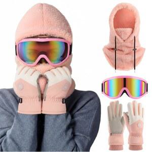잼타워 3종 겨울 스키 풀페이스 마스크 장갑 고글 세트 통기성 워머 터치스크린 여성 남성 라이딩