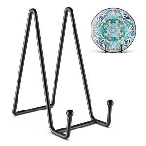 3팩 6인치 접시 스탠드 디스플레이 - 비닐 테이블 상단 디스플레이, 책용 장식용 금속 프레임 홀더, 사진 및 플래터, 테이블탑 아트, 블랙