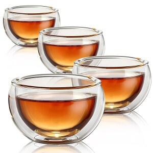 YMMIND 4팩 이중벽 유리 찻잔 단열 - (4온스/120ml) 내열 붕규산염 찻잔, 미니 에스프레소 컵 선물 상자