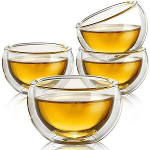 테코호스 4잔 세트 - 이중벽 단열 유리 (4온스/120ml) 내열 붕규산염 티컵, 미니 에스프레소 컵 선물 상자