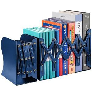 2PCS 조절 가능한 책꽂이, 책을 위한 금속 2개의 칸막이, 책상, 선반, 사무실, 문구류 선물을 미끄럼 방지 최대 19인치까지 가능(파란색)