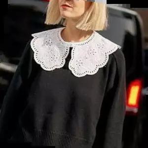 프릴넥케이프 펀칭 자수 빅 페이크 카라 넥케이프 레이어드