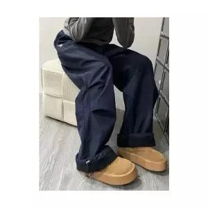 슬램덩크 남성 면 바지 네이비 소프트 쉘 바람막이 겨울 하이웨스트 와이드 HO4