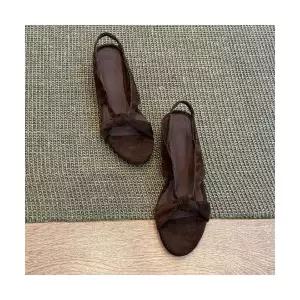 스파이더맨 여성 양가죽 빈티지 라운드 토오픈 웨지 스트랩 슬림핏 샌들 일자 OPH5