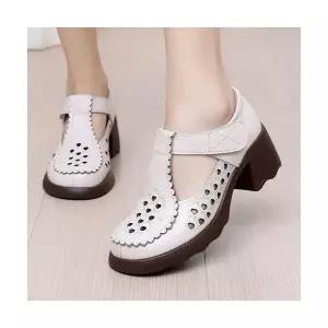 스파이더맨 여성 봄여름 통굽 배기 단화 소가죽 펀칭 샌들 빈티지 가죽 OPH5