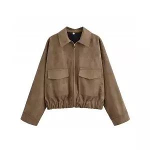 엘럽 여성용 야구 점퍼 가을 겨울 포켓 장식 스웨이드 질감 집업 코트 박템4