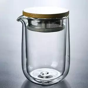 유리 투명한 다기 티포트 프렌치프레스 이중 내열