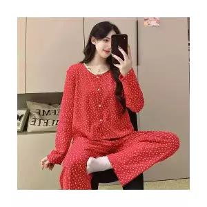 팽블몰 커플 잠옷세트 면 파자마 봄가을 긴팔 긴바지 카디건 아웃도어룩 세트 HO3