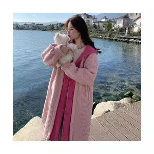 엘럽 여성용 야구 점퍼 핑크 페이크 투피스 후드 스웨이드 코트 가을 겨울 기모 도톰 케이프 박템4