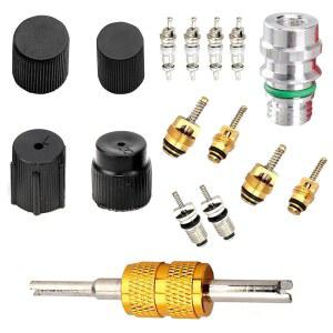 메르데지 팩 16개 A/C 개조 밸브 키트, 냉동 A/C 시스템 포트 씰 커버 밸브 에어컨 코어 시트 액세서리, 다색 파이프라인 수리