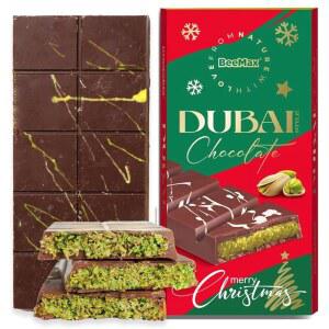 비맥스 한정판 크리스마스 두바이 스타일 초콜릿 바(그린), 7온스(1팩) - 카다이프 & 피스타치오가 포함된 럭셔리 중동 밀크 홀리데이 선물 에디션 튀르키예에서 수입