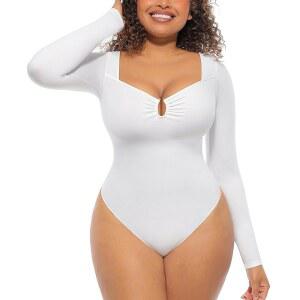 FEELINGIRL 여성 바디수트, 긴팔 심리스 복부보정 탄력 바디쉐이퍼 티팬티 타입 보정속옷 라인보정