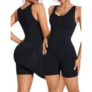 ATHLEMO 여성 바디수트, 미드허벅지 복부보정 심리스 풀바디 힙업 쉐이퍼 라운드넥 보정속옷