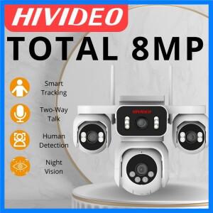 HIVIDEO 8MP 쿼드 렌즈 실내외 겸용 와이파이 카메라 풀 컬러 방수 감시 IP 카메라 보안 카메라 CCTV 카메