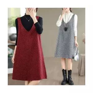 여성 겨울원피스 하객 가을 겨울 하운드투스 A라인 V넥 조끼 원피스 슬림핏 빅사이즈 ADOR4