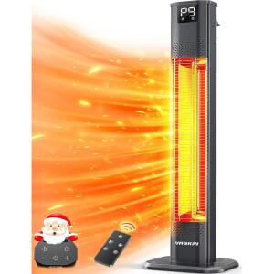 VAGKRI 실외 히터, 리모컨, 9가지 열 수준, 24시간 타이머, IPX5 방수 기능, 가정, 사무실, 레스토랑, 파티오, 차고용 42인치 전기 공간 히터 포함 1초 난방 탄소 적외선 파티오 히터