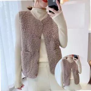 여성 뽀글이 양털 플리스 조끼 퍼 베스트 수면 이너