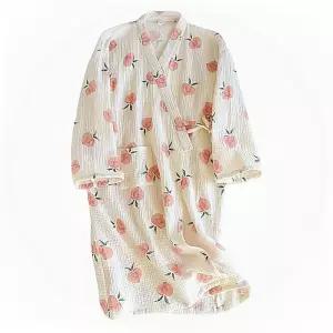 봄 여름 얇은 M 거즈 면 가운 샤워 여성 일본식 로브 화이트 순면 골프장 목욕 잠옷