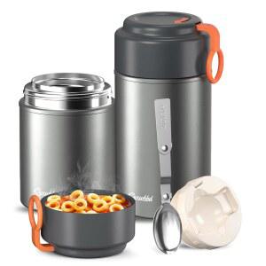 뜨거운 음식을 위한 Cyxwhbd 2팩 써모(17온스 및 27온스) - 10시간 온냉식, 누수 방지, 식기세척기 안전 단열 식품 용기, 수프 써모 사무실, 여행용 스푼 가방 포함(