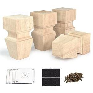 아이민제이 4.72인치 나무 가구 다리, 장착 플레이트 나사 포함 소파 캐비닛 소파 서랍장 오스만 TV 스탠드 침대 홈 DIY 프로젝트용 4개의 단단한 나무 미완성 교체 가구 발 세트