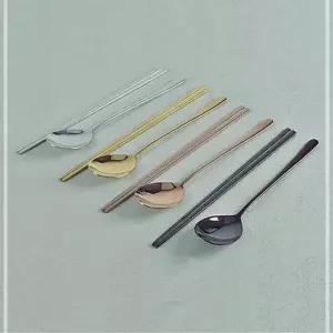 2인 검정 티타늄 스푼 묶음 식사 젓가락 수저 숟가락 EW936A2F
