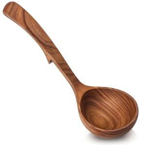 요리용 한스고 나무 국자, 수프 스푼, 천연 티크 서빙 그레이비 소스 죽을 저어주는 9인치 롱 핸들 스쿠퍼, 집들이 선물 새