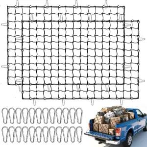 픽업 트럭 침대용 카고 네트 2팩 4 x 6 헤비 듀티 번지 메시 침대 SUV 소형 트레일러 카고에 적합한 24개의
