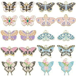 써니클루 1박스 20개 10가지 스타일 에나멜 버터플라이 부적 골드 나방 부적 합금 금속 다채로운 비행 동물 곤충 부적 보석 만들기 부적 DIY 공예 목걸이 팔찌 귀걸이 성인용