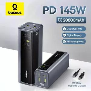 베이스어스 145W 보조배터리 20800mAh 듀얼 USB A C PD 100W 고속 충전 디지털 디스플레이 휴대용 (노트북,