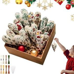 [미국배송] 8팩 자수 크리스마스 장식 키트 DIY 하트 장식 핸드 트리 걸이 바늘과 실을 사용한 크로스 스티치 선물