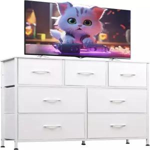 WLIVE 7 서랍장 TV 스탠드 침실용 드레서 패브릭 수납 타워 복도 현관 옷장 튼튼한 강철 프레임 나무 상판