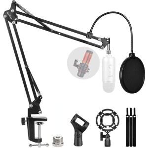 [미국배송] 블루 예티용 마이크 스탠드 윈드스크린 및 이중 레이어 스크린 팝 필터 헤비 듀티 붐 가위 팔 방송 녹음.게임