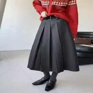 여성스커트 가을 겨울 A라인 우산단하이웨스트 슬림핏 플리츠 B04Z4J 모두1