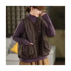 무천도사 여성 여친 베스트 캐주얼 겨울 벨벳 조끼 린넨 도톰 패딩 민소매 아우터 KKE4