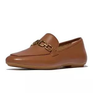 핏플랍 델리카토 여성 스퀘어 체인 소프트 레더 로퍼 - 딥 탄 FT59K2L04C