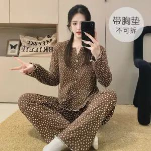 여성 니트 면 잠옷 봄가을 카디건 긴팔 긴바지 밴드 패드 세트 G30Z3N 핫픽2