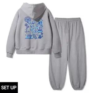 앨빈클로 [SET] JUST DO NOTHING 오버핏 후드티 와이드 조거 팬츠 셋업