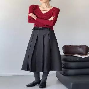 여성스커트 가을 겨울 A라인 우산단하이웨스트 슬림핏 플리츠 B04Z4J 모씨모씨1